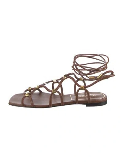 Pre-owned Valentino Garavani Rockstud Accents Leather Gladiator Sandals In Brown/pink