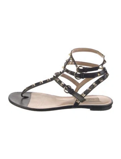 Pre-owned Valentino Garavani Rockstud Accents Leather Gladiator Sandals In Gold