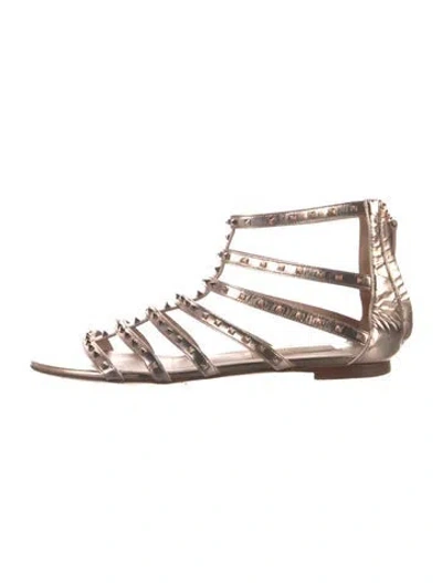 Pre-owned Valentino Garavani Rockstud Accents Leather Gladiator Sandals In Gold/metallic