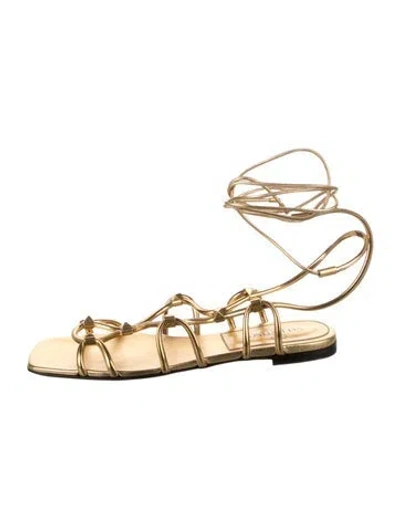 Pre-owned Valentino Garavani Rockstud Accents Leather Gladiator Sandals In Gold/metallic