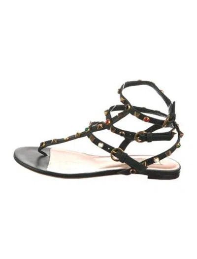 Pre-owned Valentino Garavani Rockstud Accents Leather Gladiator Sandals In Green