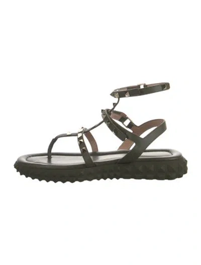 Pre-owned Valentino Garavani Rockstud Accents Leather Gladiator Sandals In Green