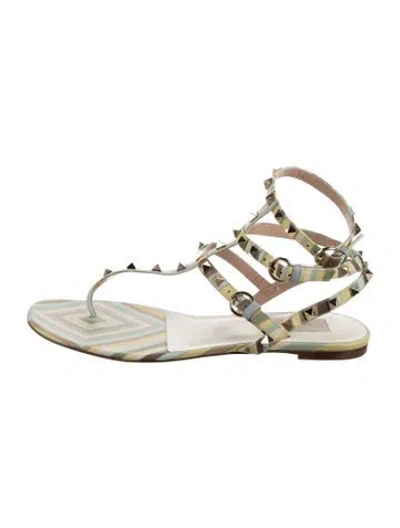 Pre-owned Valentino Garavani Rockstud Accents Leather Gladiator Sandals In Green