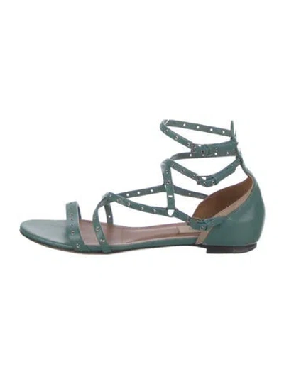 Pre-owned Valentino Garavani Rockstud Accents Leather Gladiator Sandals In Green