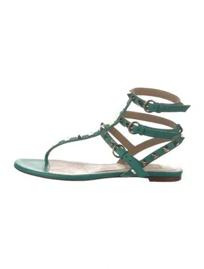 Pre-owned Valentino Garavani Rockstud Accents Leather Gladiator Sandals In Green