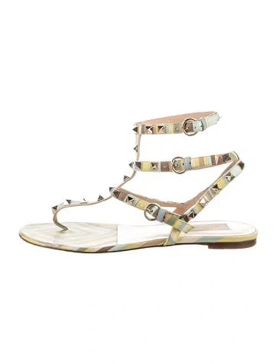 Pre-owned Valentino Garavani Rockstud Accents Leather Gladiator Sandals In Green