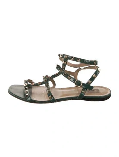 Pre-owned Valentino Garavani Rockstud Accents Leather Gladiator Sandals In Green