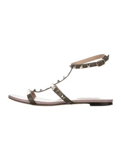 Pre-owned Valentino Garavani Rockstud Accents Leather Gladiator Sandals In Green