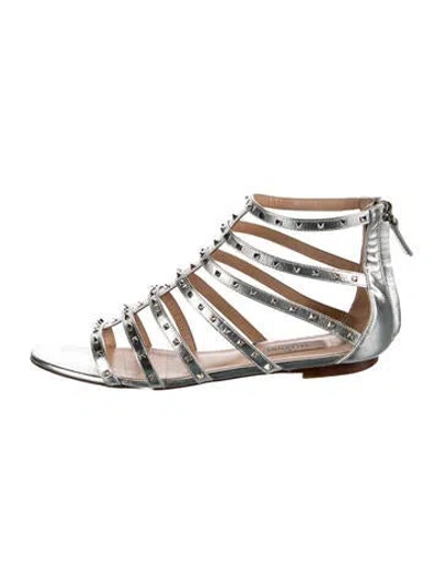 Pre-owned Valentino Garavani Rockstud Accents Leather Gladiator Sandals In Metallic/silver