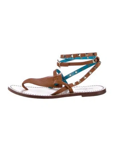 Pre-owned Valentino Garavani Rockstud Accents Leather Gladiator Sandals In Multi