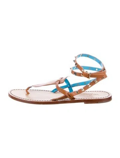 Pre-owned Valentino Garavani Rockstud Accents Leather Gladiator Sandals In Multi