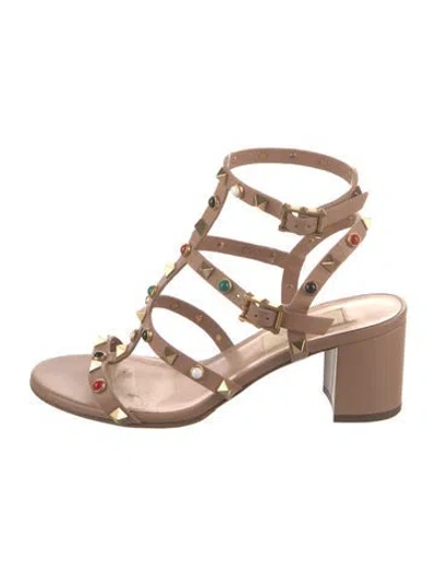 Pre-owned Valentino Garavani Rockstud Accents Leather Gladiator Sandals In Multi