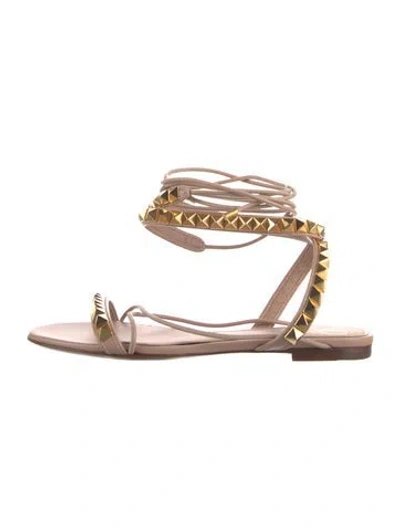 Pre-owned Valentino Garavani Rockstud Accents Leather Gladiator Sandals In Neutral