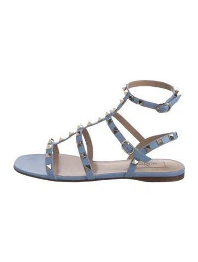 Pre-owned Valentino Garavani Rockstud Accents Leather Gladiator Sandals In Neutrals