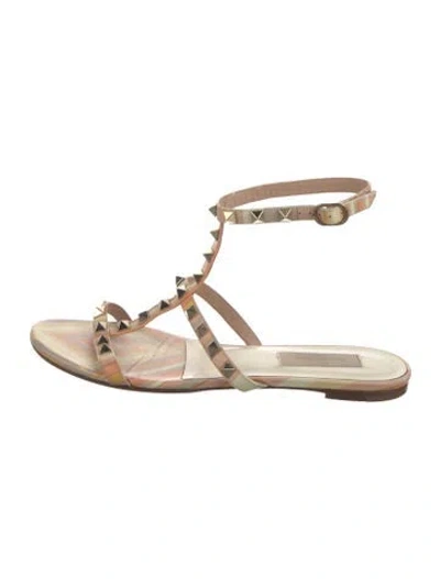 Pre-owned Valentino Garavani Rockstud Accents Leather Gladiator Sandals In Orange