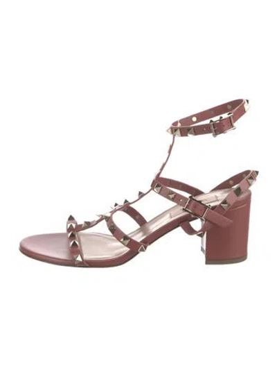 Pre-owned Valentino Garavani Rockstud Accents Leather Gladiator Sandals In Orange