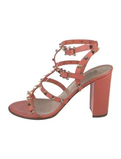 Pre-owned Valentino Garavani Rockstud Accents Leather Gladiator Sandals In Pink