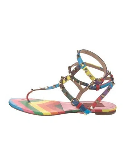 Pre-owned Valentino Garavani Rockstud Accents Leather Gladiator Sandals In Pink