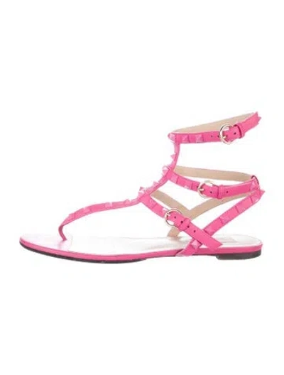 Pre-owned Valentino Garavani Rockstud Accents Leather Gladiator Sandals In Pink