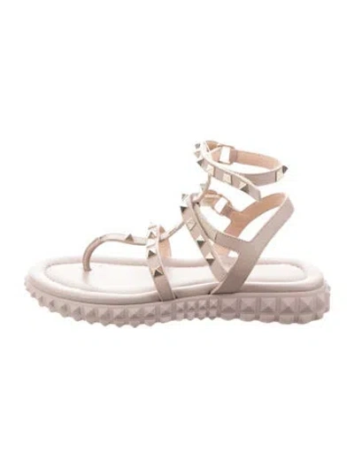 Pre-owned Valentino Garavani Rockstud Accents Leather Gladiator Sandals In Pink