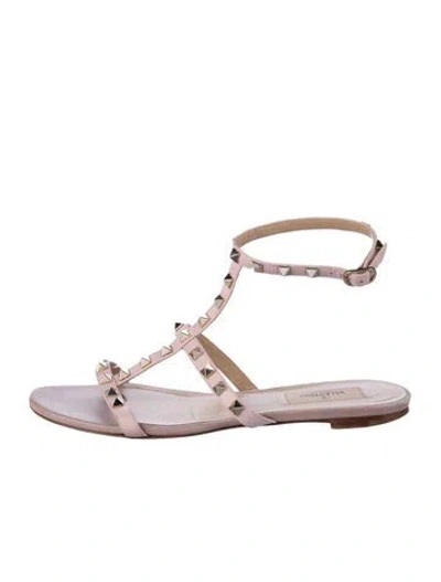 Pre-owned Valentino Garavani Rockstud Accents Leather Gladiator Sandals In Pink