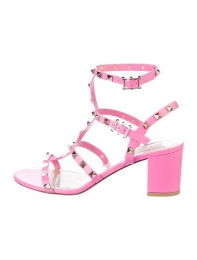 Pre-owned Valentino Garavani Rockstud Accents Leather Gladiator Sandals In Pink