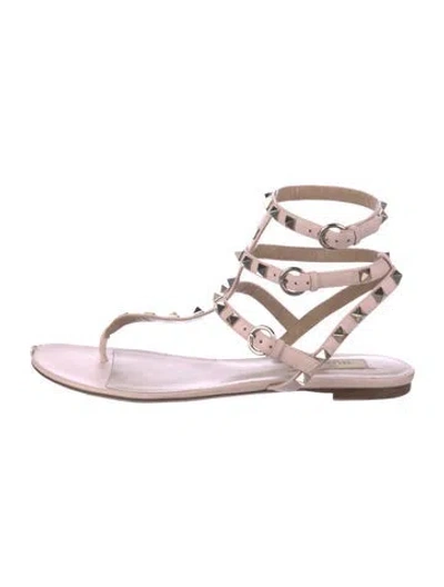 Pre-owned Valentino Garavani Rockstud Accents Leather Gladiator Sandals In Pink