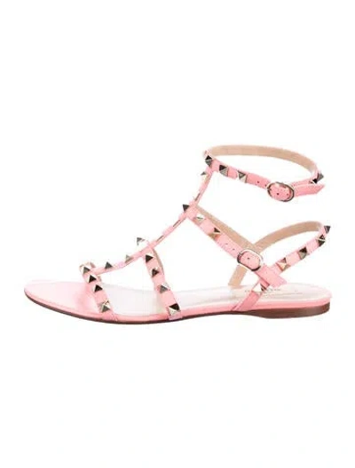 Pre-owned Valentino Garavani Rockstud Accents Leather Gladiator Sandals In Pink