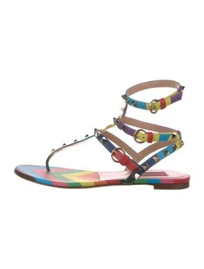 Pre-owned Valentino Garavani Rockstud Accents Leather Gladiator Sandals In Pink