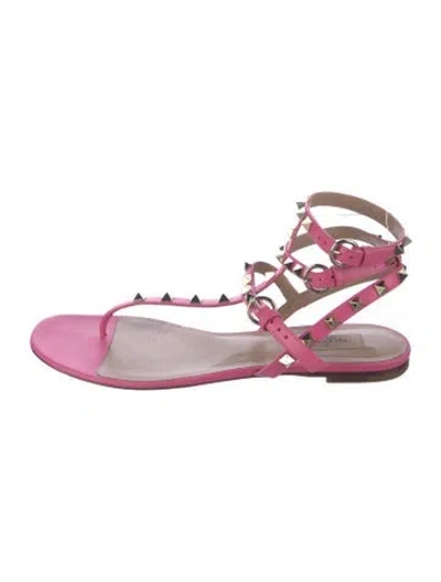 Pre-owned Valentino Garavani Rockstud Accents Leather Gladiator Sandals In Pink
