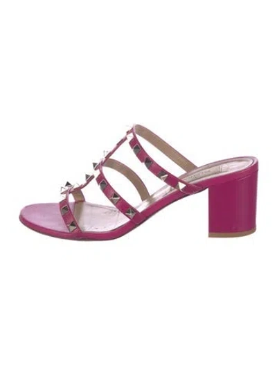 Pre-owned Valentino Garavani Rockstud Accents Leather Gladiator Sandals In Purple