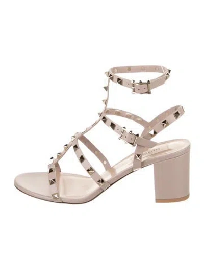 Pre-owned Valentino Garavani Rockstud Accents Leather Gladiator Sandals In Purple