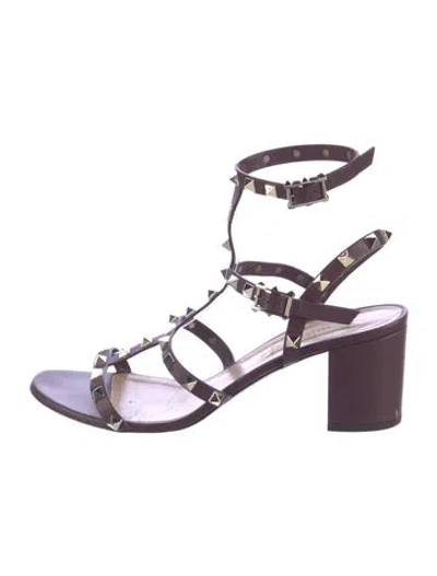 Pre-owned Valentino Garavani Rockstud Accents Leather Gladiator Sandals In Purple