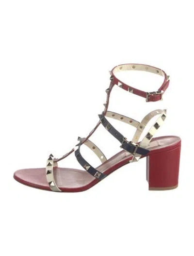 Pre-owned Valentino Garavani Rockstud Accents Leather Gladiator Sandals In Red