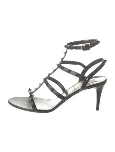 Pre-owned Valentino Garavani Rockstud Accents Leather Gladiator Sandals In Silver