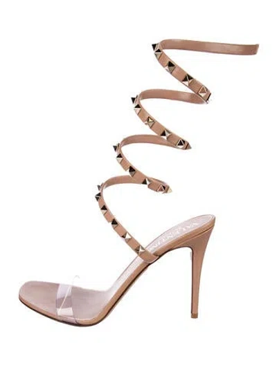 Pre-owned Valentino Garavani Rockstud Accents Leather Gladiator Sandals In Transparent