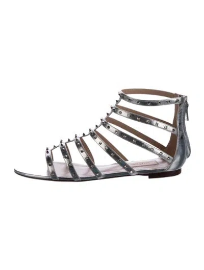 Pre-owned Valentino Garavani Rockstud Accents Leather Gladiator Sandals W/ Tags