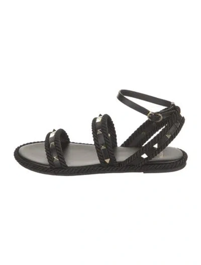 Pre-owned Valentino Garavani Rockstud Accents Leather Gladiator Sandals W/ Tags In Black