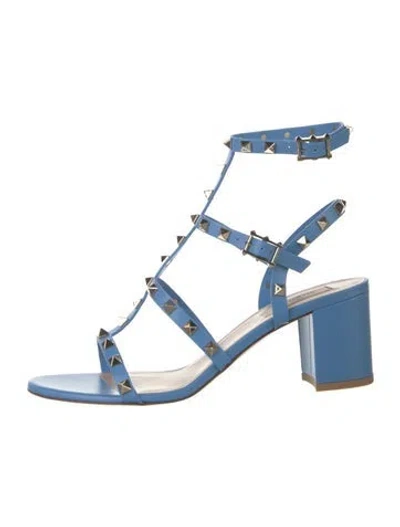 Pre-owned Valentino Garavani Rockstud Accents Leather Gladiator Sandals W/ Tags In Blue