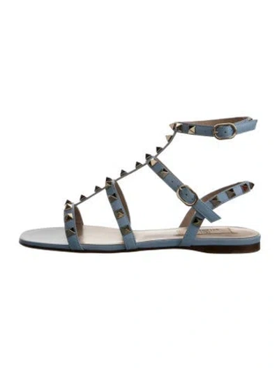 Pre-owned Valentino Garavani Rockstud Accents Leather Gladiator Sandals W/ Tags In Blue