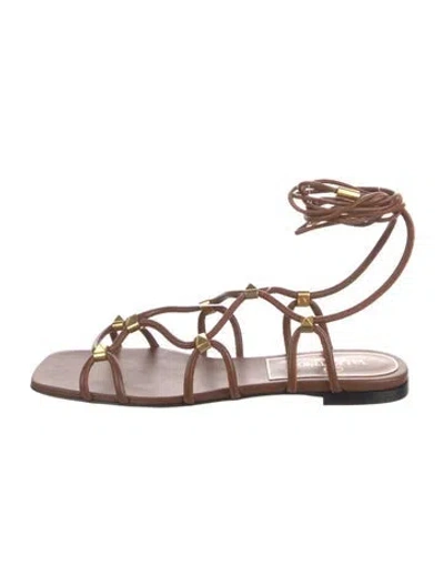 Pre-owned Valentino Garavani Rockstud Accents Leather Gladiator Sandals W/ Tags In Brown