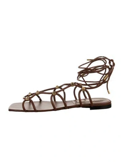 Pre-owned Valentino Garavani Rockstud Accents Leather Gladiator Sandals W/ Tags In Brown