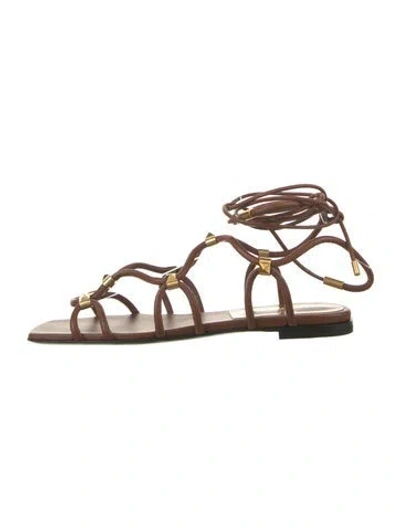 Pre-owned Valentino Garavani Rockstud Accents Leather Gladiator Sandals W/ Tags In Brown/pink