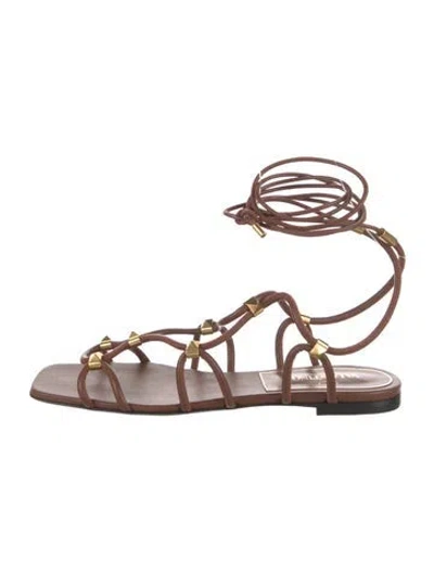 Pre-owned Valentino Garavani Rockstud Accents Leather Gladiator Sandals W/ Tags In Brown/pink