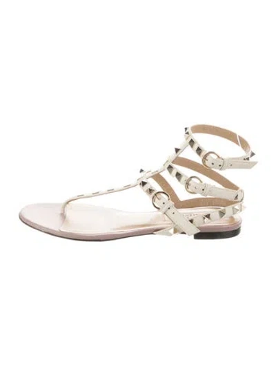 Pre-owned Valentino Garavani Rockstud Accents Leather Gladiator Sandals In White