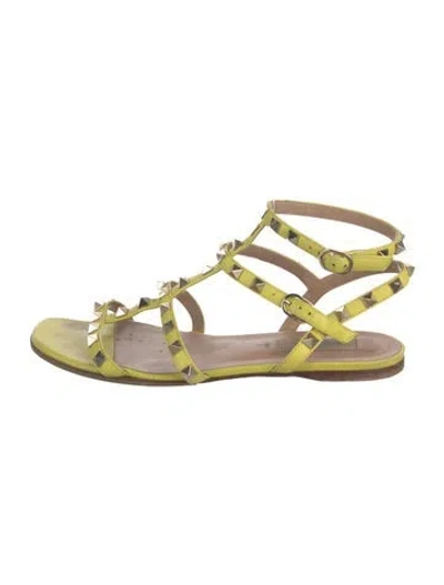 Pre-owned Valentino Garavani Rockstud Accents Leather Gladiator Sandals In Yellow