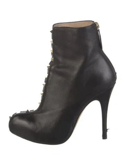 Pre-owned Valentino Garavani Rockstud Accents Leather Lace-up Boots In Black