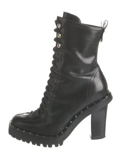 Pre-owned Valentino Garavani Rockstud Accents Leather Lace-up Boots In Black