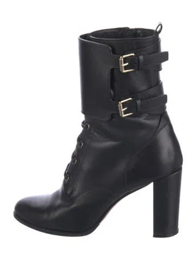 Pre-owned Valentino Garavani Rockstud Accents Leather Lace-up Boots In Black