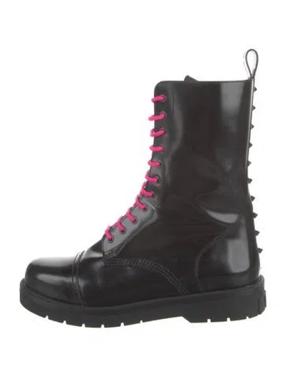 Pre-owned Valentino Garavani Rockstud Accents Leather Lace-up Boots In Black